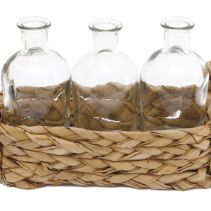 Set of 3 Vases With Grass Tray