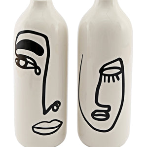 Set of 2 Monochrome Face Ceramic Vases