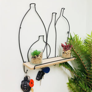 Wire Bottle Design Shelf with 4 Hooks