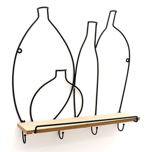 Wire Bottle Design Shelf with 4 Hooks