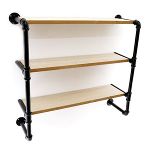 Black Pipe & Wooden Shelves 58cm