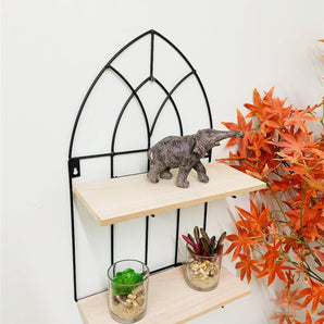 Black Metal Arch with 2 Wooden Shelves