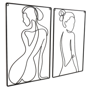 Set of 2 Black Metal Silhouette Wire Wall Decoration