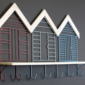 Set Of 7 Beach Hut Wall Hooks With Shelf