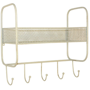 Mesh Wall Shelf With 5 Hooks Cream