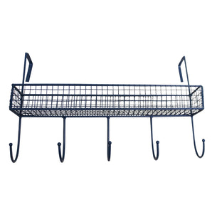 Mesh Over Door Shelf With 5 Hooks Blue