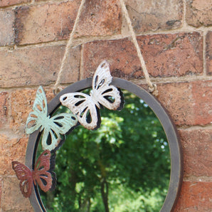 Circular Garden Mirror, Butterfly Design, 33cm