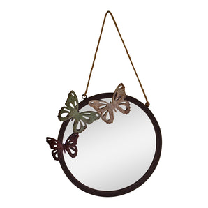 Circular Garden Mirror, Butterfly Design, 33cm